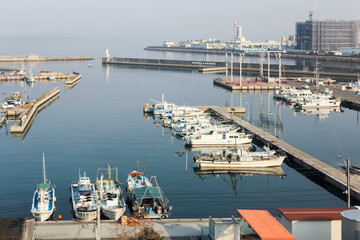 Wall Mural - Boats anchored in pier on shore