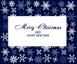 © Halyna Dobrianska - Merry Christmas and Happy New Year card design with the snowflakes on blue background