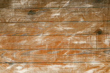 Vintage brown wood background texture with knots and nail holes. Old painted wood wall. Brown abstract background. Vintage wooden dark horizontal boards. Front view with copy space