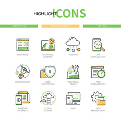 Development - modern line design style icons set