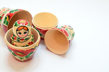 Several Disassembled Nesting Dolls From The Set