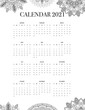 © SkyeCreativeStudio - Mandala Wall Calendar 2021 Sunday start. Calendar design in black and white colors, Calendar Template for poster or planner.