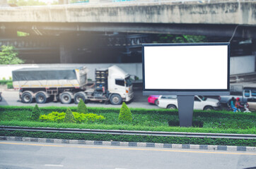 Wall Mural - led blank billboard white screen side road in city. ad mockup copy space for advertising banner near