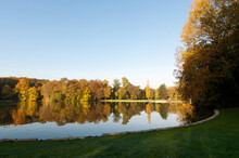 Autumn Colors At Lake Kahnweiher In Cologne With Meadow.