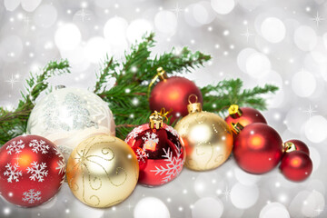 Group of red and gold Christmas balls