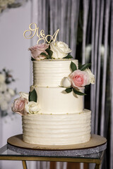 Beautiful tiered delicious dessert sweet cake for newlyweds.