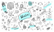 © Ina - Set of winter doodles. Hand drawing styles winter items. Winter elements drawn in a doodled style. Winter doodles collection.