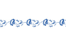 Vector Classic Porcelain Blue Floral Garland. Royal Hand Drawn Floral Seamless Design. Blue Cutout Florals On White Background. Elegant Nature Background. Surface Pattern Design.