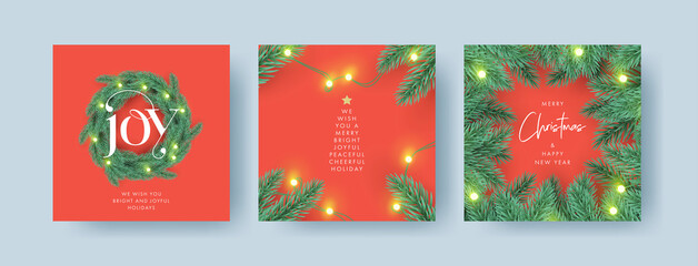 Wall Mural - merry christmas and happy new year set of backgrounds, greeting cards, sale posters, holiday covers.