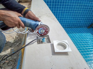 Electric box installation for swimming pool.Construction Pool.