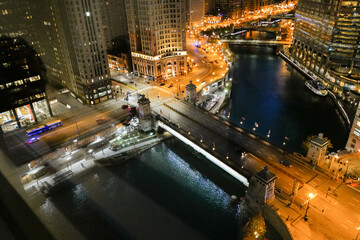 Wall Mural - Chicago River Skyline Building and Lights at night