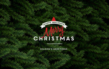 christmas greeting card with realistic christmas tree branches. beautiful christmas background