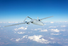 Unmanned Military Drone Uav Flying Reconnaissance In The Air High In The Sky In The Border Areas.