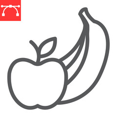 Fruits line icon, apple and banana, fruits sign vector graphics, editable stroke linear icon, eps 10.