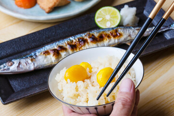 Canvas Print - 栗ご飯と焼きサンマ