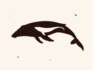 Sticker - Whales family silhouette. Abstract animal silhouettes. Night starry sky