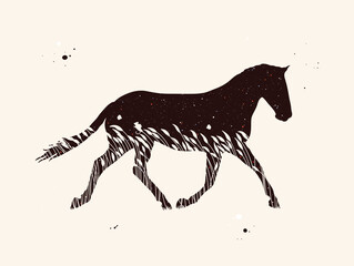 Sticker - Running horse silhouette. Abstract animal shape. Night starry sky