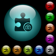 Wall Mural - Camera plugin icons in color illuminated glass buttons