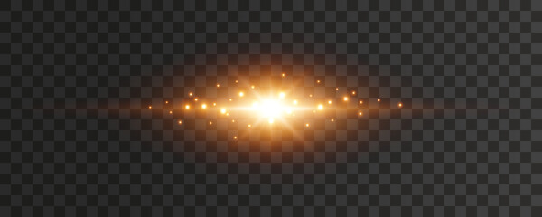 Wall Mural - flare light effect isolated on transparent background. gold flash lense rays and sparks. glow magic 