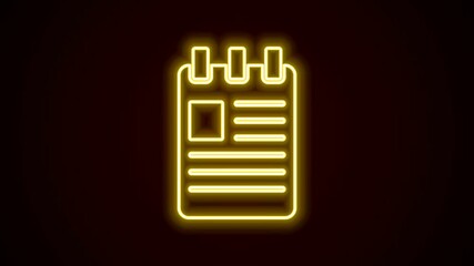 Canvas Print - Glowing neon line Notebook icon isolated on black background. Spiral notepad icon. School notebook. Writing pad. Diary for school. 4K Video motion graphic animation