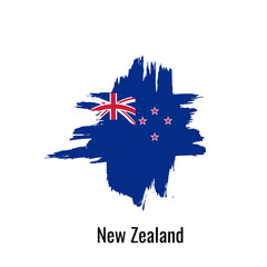 Hand drawn ink brush stroke  blue national color Flag of New Zealand. New Zealand patriotic symbol on white background. Holiday design poster, banner, flyer. Concept vector illustration