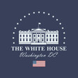 white house building icon in Washington DC isolated on blue background