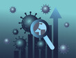 © Jeronimo Ramos - Covid 19 virus stats bars chart with increase arrow and lupe gradient style icon vector design