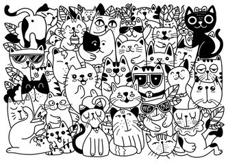 Poster - Hand drawn vector illustrations of Cats characters. Sketch style. Doodle