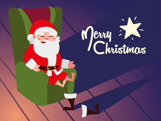 Poster - merry christmas, santa claus sitting on chair resting