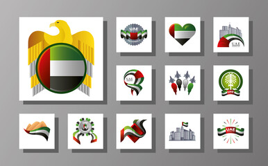 UAE National day, flag, various layout with square block and shadows