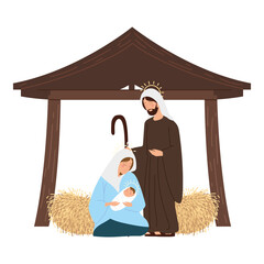 Wall Mural - nativity, manger scene mary with baby jesus and joseph in the hut