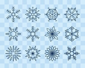 Canvas Print - icon set of winter snowflakes, line style