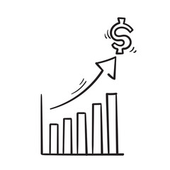 hand drawn doodle graph symbol for increase money growth icon, progress marketing. isolated