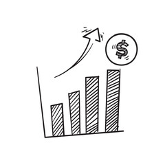 hand drawn doodle graph symbol for increase money growth icon, progress marketing. isolated