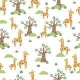 Fototapeta  - Giraffes Wonder Green Garden Vector Graphic Seamless Pattern