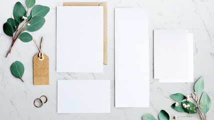 Wall Mural - flatlay of white card mockups website banner template