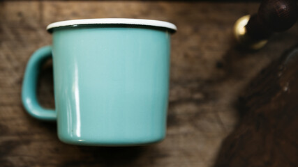Wall Mural - blue cup mockup website banner template