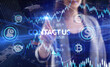 © Egor - Business, Technology, Internet and network concept. Young businessman working on a virtual screen of the future and sees the inscription: Contact us