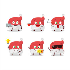 Poster - Red santa hat cartoon character with various types of business emoticons