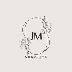 Wall Mural - JM Beauty vector initial logo art, handwriting logo of initial signature, wedding, fashion, jewerly, boutique, floral and botanical with creative template for any company or business.