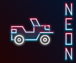 Glowing neon line Military jeep icon isolated on black background. Colorful outline concept. Vector.