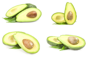 Wall Mural - Collection of fresh avocados isolated on a white cutout