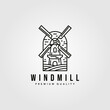 line art windmill logo vector vintage illustration design, farmhouse logo design