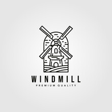 Line Art Windmill Logo Vector Vintage Illustration Design, Farmhouse Logo Design