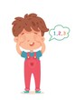 © backup_studio - Little boy playing hide and seek, counting with eyes shut. Happy kid standing with bubble with numbers on white background vector illustration. Fun childhood game and cheerful pastime