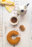 Fototapeta Uliczki - Coffee bundt cake with an italian cup of coffee