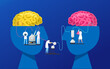 © creativeteam - Male and female brain, human heads, man and woman faces profiles with brains and scientists research gender, anatomy difference, vector illustration. Male and female mental capacity, intellect,r mind.