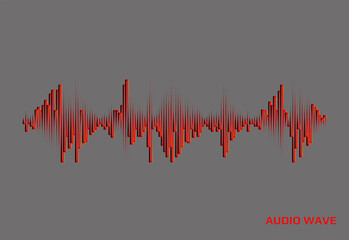 Wall Mural - Red music wave logo on grey background. Digital audio concept. Vector colorful pulse equalizer illustration.