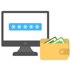 a digital desktop screen with secured with password and wallet near it, describing bitcoin wallet co