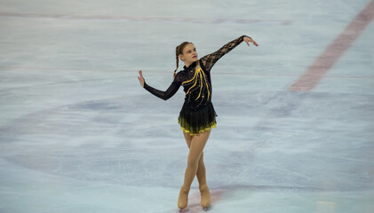 young female ice skater starting her program in front of the judges ,France ,